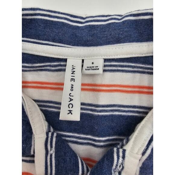 Janie and Jack Boy's 6 Blue, White, and Orange Striped Polo Short Sleeve Shirt - Picture 2 of 4